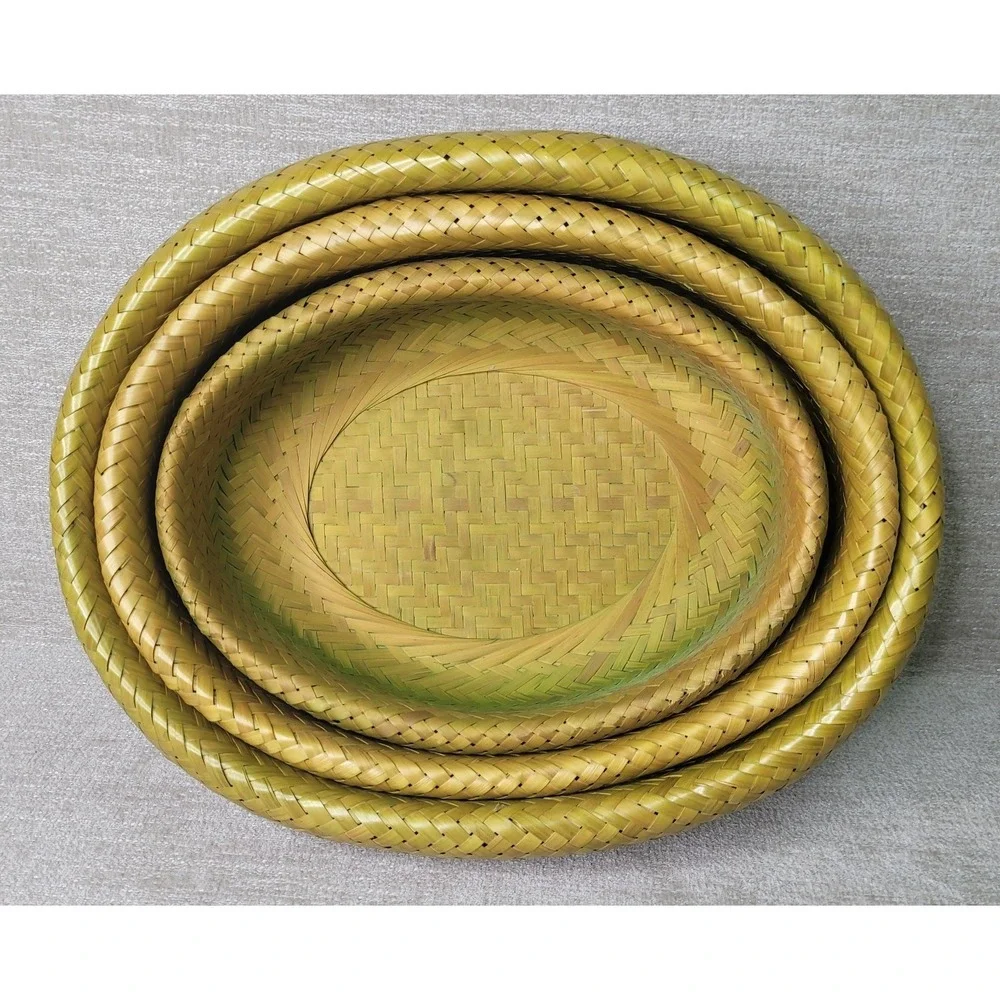 3 Crate & Barrel Bambu Bamboo Nesting Bowls Woven 11 1/2